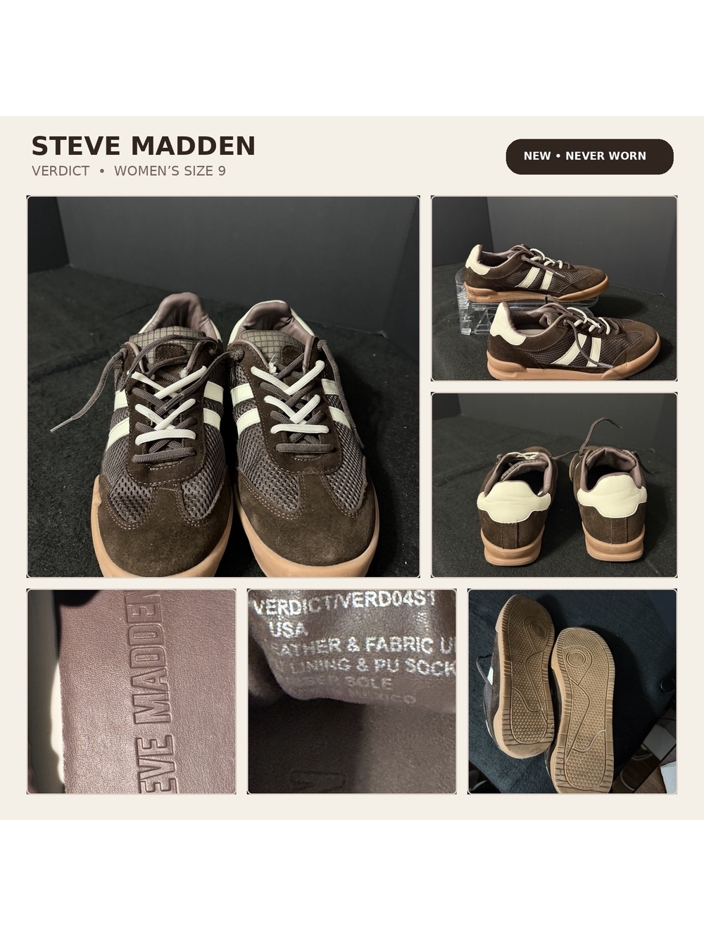 Steve Madden Verdict VERD04S1 Brown/Cream Multi Sneakers Women's Size 9